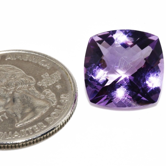 $800 9.51CT Loose Natural Amethyst Gem, Checkerboard Cushion Cut 14.09x14.06MM - Picture 5 of 7